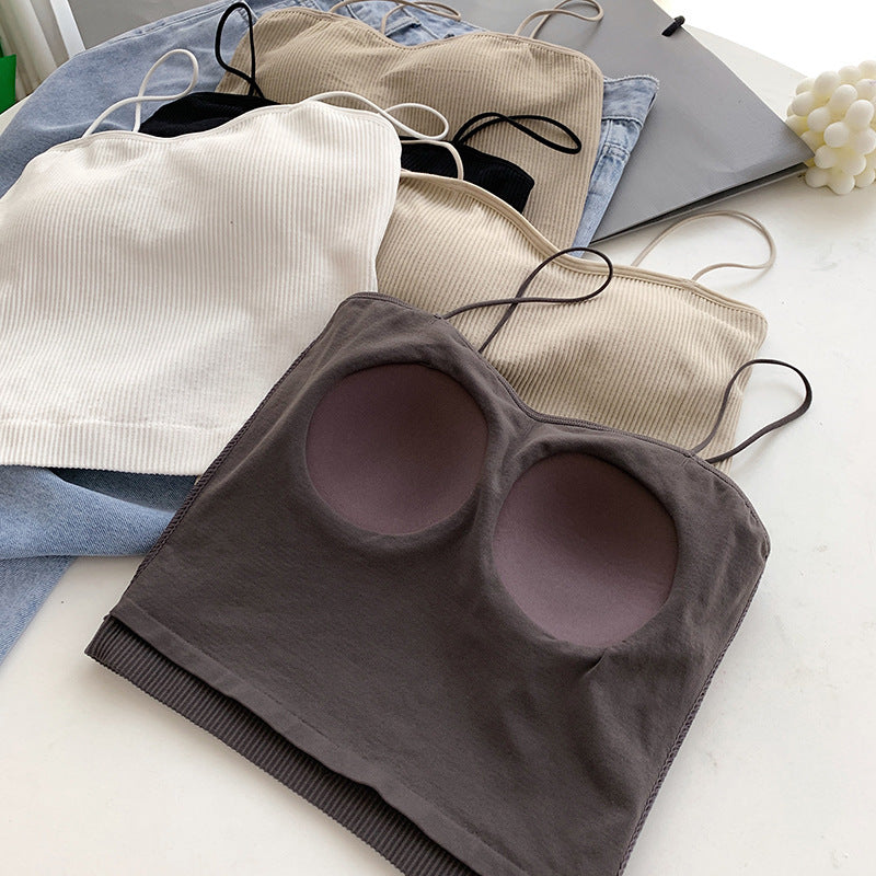 Beauty Back Camisole Tank Tops Women's Summer Wear With Chest Pads Breast Design Sense Niche Tops