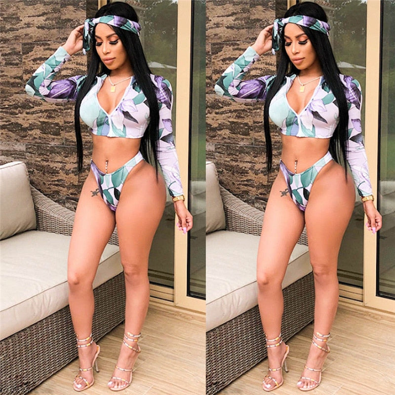 Bikini Push up Padded Zipper Crop Top Swimsuit Bathing Swimsuit Swimming Suit For Women Two Piece Suits