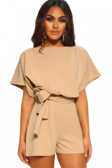 Apricot Short Sleeve Over The Top Belted Playsuit